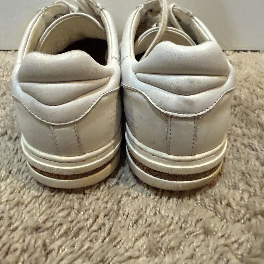 Birkenstock Bend Womens Size 7 White Leather Low Top Sneakers Comfort Cork Sole - Picture 4 of 8